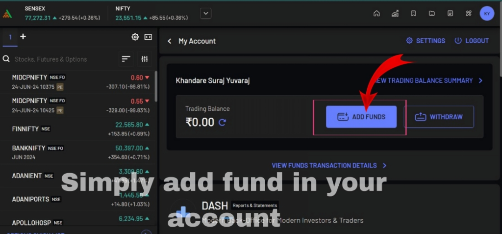 Add fund in your account,how to trade in stocks 
